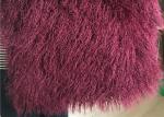 Wine Color Small Sheepskin Throw , Long Hair Windproof Tibetan Lamb Fur Pelts