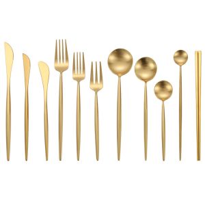 NC099 Matte Gold Stainless Steel Flatware Hotel Tableware Dinnerware le posate