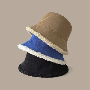 Buy cheap Custom Fall Winter New Fisherman's Corduroy Bucket Hat Custom Thickened Lamb Wool Japanese Fashion Warm Street Basin Hat Cap from wholesalers