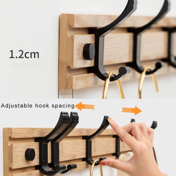 Customized Hook Quantity Solid Bamboo Wall Hanging Hooks for Living Room Organization