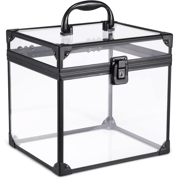 Portable Cosmetics & Toiletry Organizer Box, Clear Train Case Latches & Handle