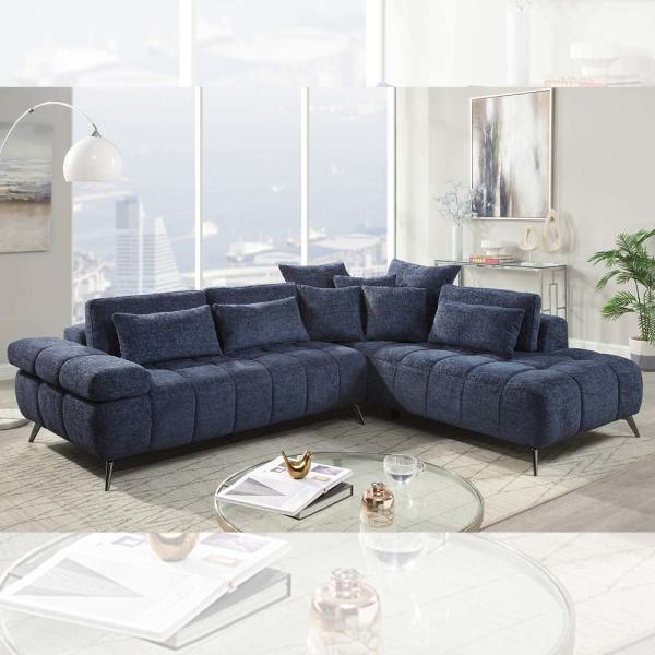 Quality Sectional Sofa with Adjustable Back and Pillows, Navy Fabric for sale