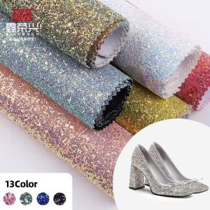 China Elastic PU Sparkly Shiny Chunky Hexagon Glitter Fabric Synthetic Leather for Shoes Bags Bow Crafts Hat Faux Leather Fabric on sale