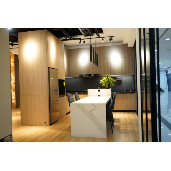 Quality Modern Kitchen Melamine Cabinet Fitted Kitchen System With Island Dinning Table for sale