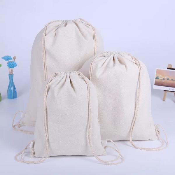 Quality Eco Friendly Cotton Canvas Drawstring Bag With Heat Transfer Printing for sale