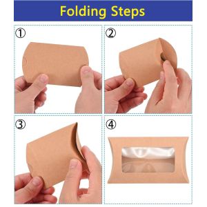 Creative Pillow Shaped Kraft Paper Boxes with Window Candy Packaging