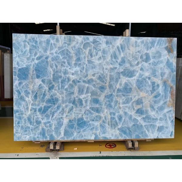 Quality Backlit Wall Panel Translucent Crystal Agate Stone Blue Marble Onyx Slab for sale