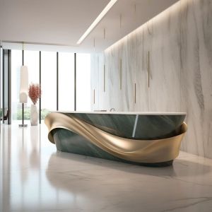 Buy cheap Luxury Hotel Reception Front Desk With Marbling And Metal Custom from wholesalers