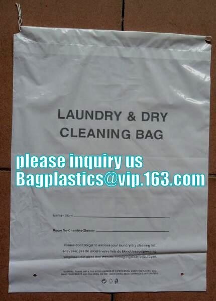 biodegradable Customized Poly Plastic Drawstring Hotel Laundry Bag, Hotel