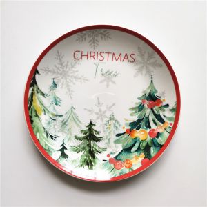 Personalized Christmas Ceramic Plate Set Luxury Round Edge Shape