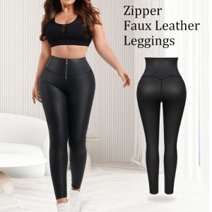 Buy cheap Adjustable Hooks Women Tummy Trimmer Control High Waist Skinny Leather Pants 2023 Design from wholesalers