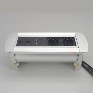 Manual Silver Brushed Aluminum Alloy Table Pop Up Hidden Socket