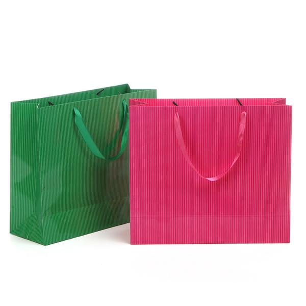 Buy cheap Art paper material glossy laminated striped paper bag mini bags with ribbon rope from wholesalers