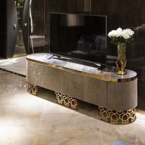 Marble 79" Buffet Table Console With Drawers And Cabinets 0.45m