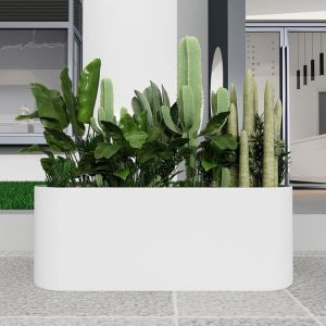 China White Matt Galvanized Steel Flower Pot Arc Shaped Rectangular Plant Pots on sale