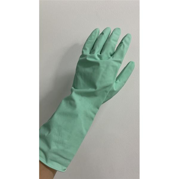 Quality Flocklined M60g Green Natural Rubber Latex Gloves Household for sale