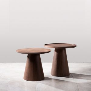 Creative Walnut Combo Round End Table Original Wood Grain Finish Low Coffee