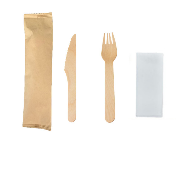 Quality 3 In 1 Compostable Disposable Wooden Utensils Cutlery Kit 160mm for sale