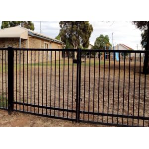Powder coated horizontal steel garrison fence 2.1mx2.4m rail 40mm wall thick 2