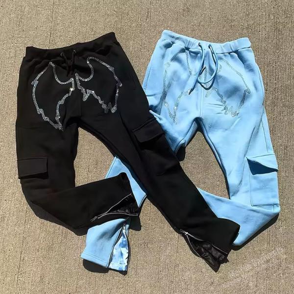 Custom Jogger Graphic Rhinestone Sweatpants Flared Running Training Jogging