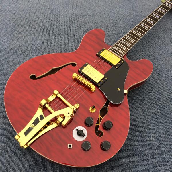 New style high quality custom hollow body Jazz electric guitar, double F hole jazz electric guitar in Sunburst