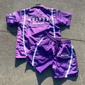 Buy cheap Custom Windbreaker Buttons Polyester Nylon Polo Shirt 2 Piece Set Shorts Jogging Suit Men T Shirts Short Set Tracksuit for Men from wholesalers