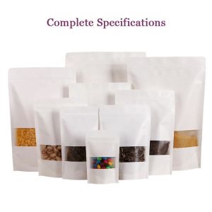 White Doypack Stand Up Pouch k Kraft Paper Bags With Clear Window And Zipper