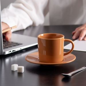 Custom Printed Ceramic Mug Crackle Pattern Glaze Tea Cup And Saucer Set