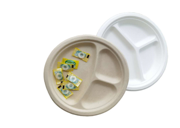 10inch disposable dinner compartment plates biodegradable sugarcane bagasse for
