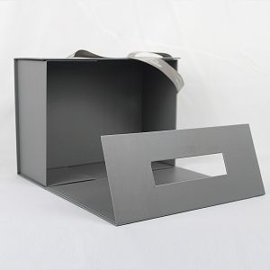 Buy cheap Luxury Silver Folding Gift Box Custom Foil Stamping Logo With Ribbon Handle from wholesalers