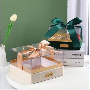 Buy cheap Paper Gift Packing Box with Ribbon Custom Acrylic Cover Lid Transparent Chocolate Box from wholesalers