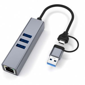 USB Type C LAN Adapter 6-in-2 USB C Hub with 3 USB 3.0 Ports and RJ45 Gigabit