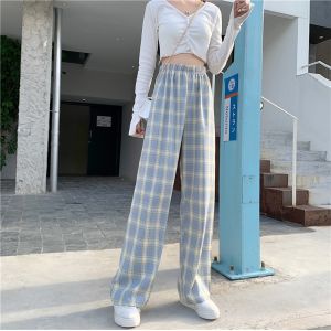 Buy cheap Plaid Loose Straight Leg Womens High Waisted Casual Pants from wholesalers