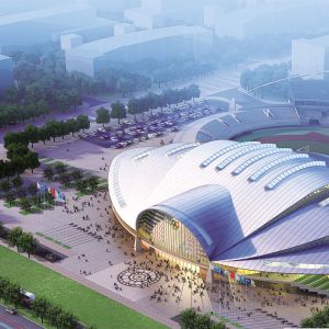 Buy cheap S355JR Curved Roof Stadium Steel Structure Irregular Welding from wholesalers