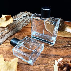 Empty 50ml Travel Perfume Spray Bottle Clear Refillable Flat Luxury Square