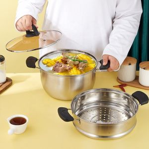 Factory Price Silver Two Layers Stainless Steel Saucepot Food Steamer Pots Soup