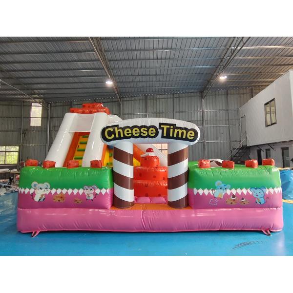 Buy cheap New Design PVC Inflatable Bouncy Castle Cheese Time Inflatable Fun City With High Slide Obstacle Course For Rental from wholesalers