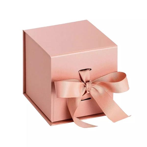 Custom Pink Glitter Package Folding Ring Jewelry Packaging Box With Ribbon