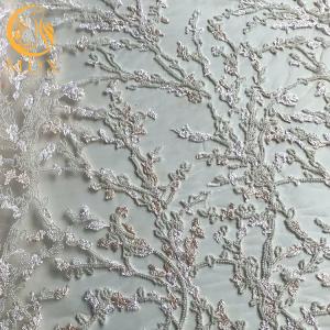 Buy cheap Machine Embroidery Beaded White Lace Fabric MDX Sequin 20％ Polyester product