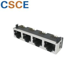 Buy cheap Half Shielded Right Angle RJ45 Connector 1 * 4 Ports Operating Temperature -40℃ To 85℃ from wholesalers