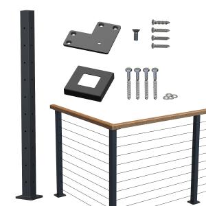 Cable Railing Post 36"x2"x2" Steel Square Corner Post Pre-Drilled Wood Deck