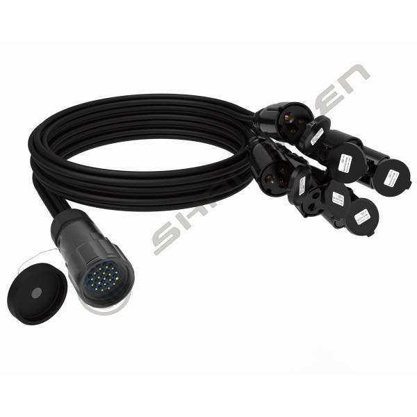 19-Pin Socapex Extension Cable with 6-Way Breakout 16A Power Cable for Stage Lights LED Moving Head Assembly Connectors