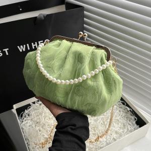 Buy cheap 2024 NEW RETRO FAIRY SOLID COLOR SMALL BAG WHITE HAND PEARL BAG WOMEN'S NET YARN INS SIMPLE CROSSBODY BAG from wholesalers