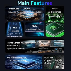 Buy cheap Intel Core i7 12700H Mini Portable Gaming PC DDR4 4GB Discrete Graphics Card Mini PC from wholesalers