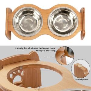 3l Capacity Raised and Elevated Bamboo Pet Feeder with Adjustable Bowls