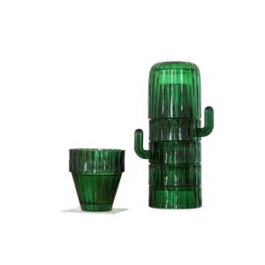 Creative Water Drinking Glass Cup Green Cactus Shape Cup Set Eco - Friendly