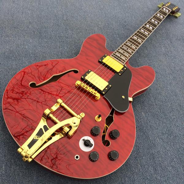 Buy cheap New style high quality custom hollow body Jazz electric guitar, double F hole jazz electric guitar in Sunburst from wholesalers