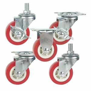 66LBS Capacity Red Wheels Threaded Castor Wheels