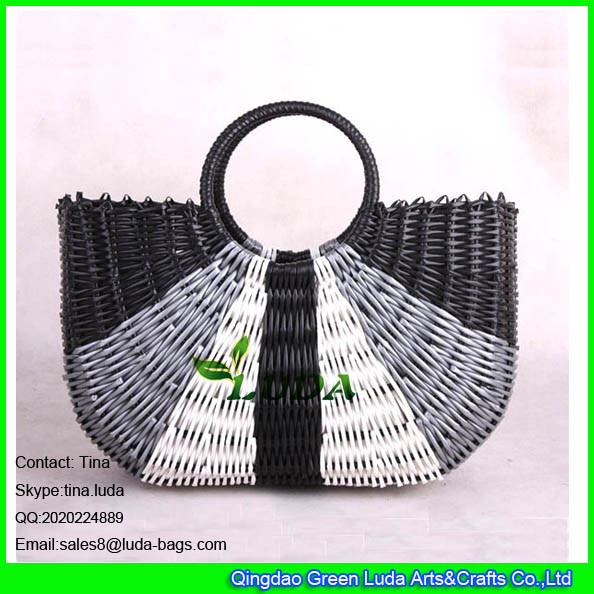 Quality LUDA black and white department pp woven straw bag for sale