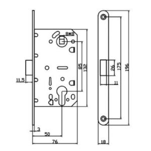 Central Distance 85mm Security Rim Lock Zinc Alloy Lock Body With 3 Keys